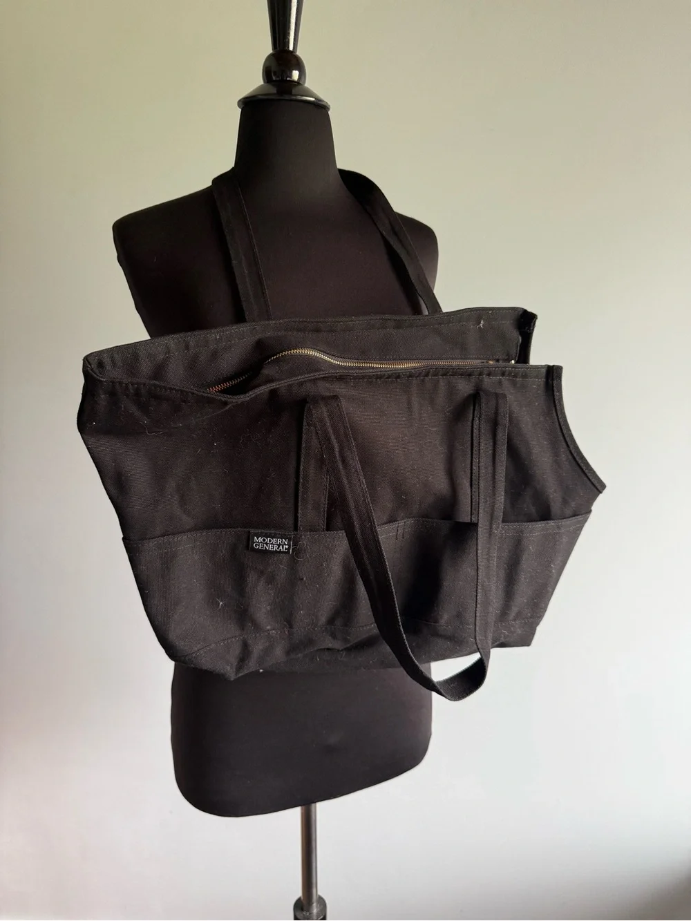 Pet Black Canvas Tote with Zippered Top